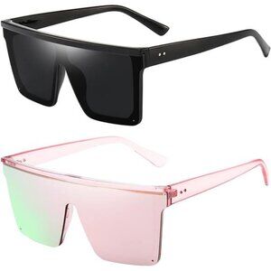 Square Oversized Sunglasses for WomenMen Fashion Flat Top Big Black Frame Shades